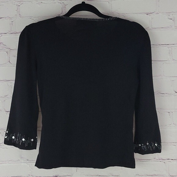 Joseph A. Black 3/4 sleeve Sequins and Beaded Top With Key Hole Neckline. Size M - Picture 2 of 7